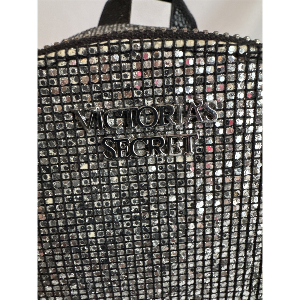 Victorias Secret Silver Sparkle Small City Backpack Purse Bag Studded W/Pockets - Picture 2 of 12